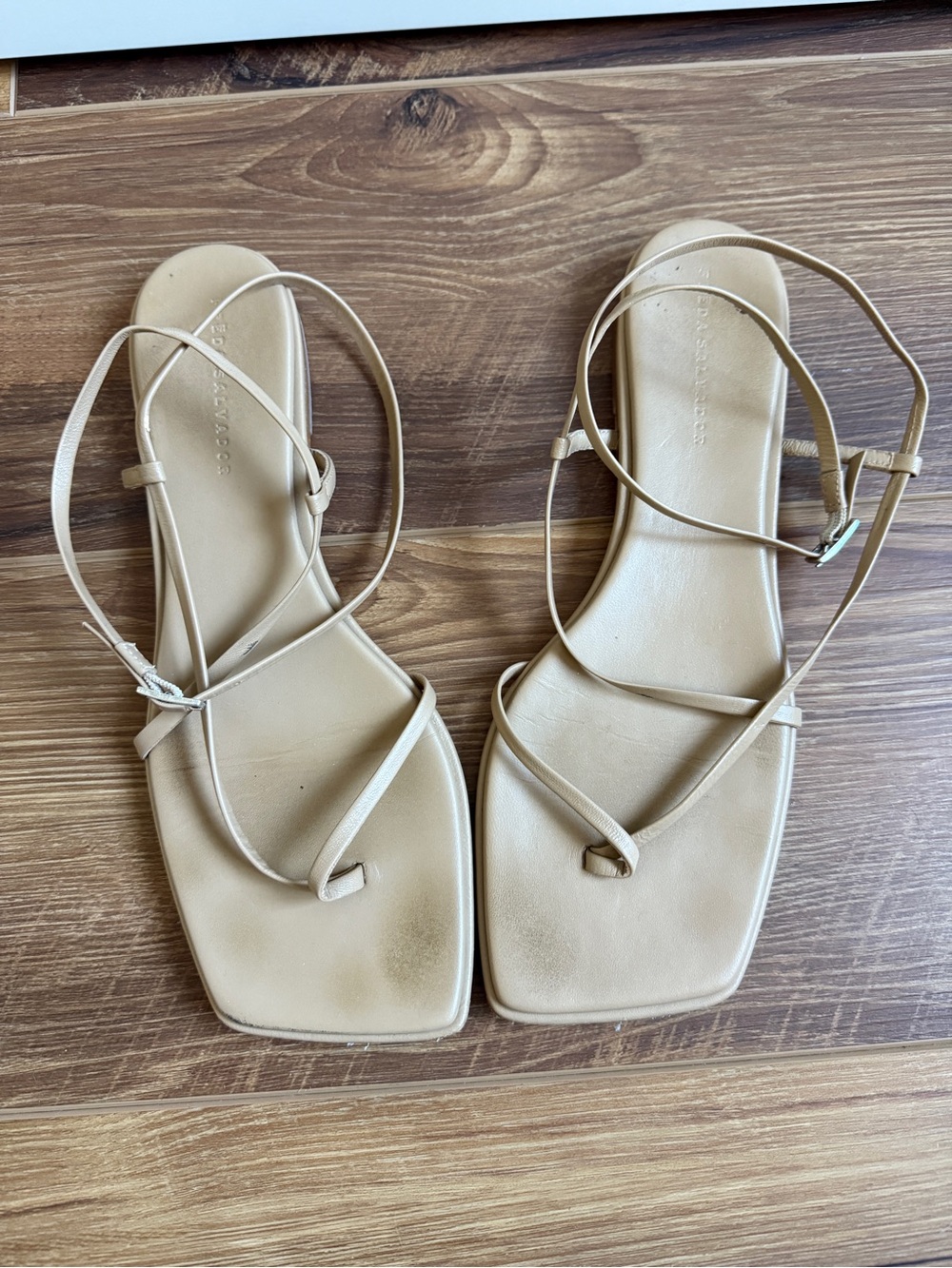 Freda Salvador Nude Beige Strappy Square-Toe Sandals